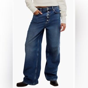 We The Free NWzT $148 Nia Exposed Button Wide Leg Jeans Dark Blue sz 26